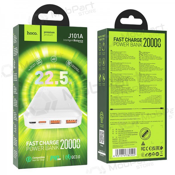 Powerbank Power Bank Hoco J101A PD 20W+Quick Charge 3.0 22.5W 20000mAh hvitt