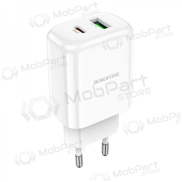 Lader Borofone BN4 1xUSB, 1xType-C QC 3.0, PD 2.0 20W (hvit)