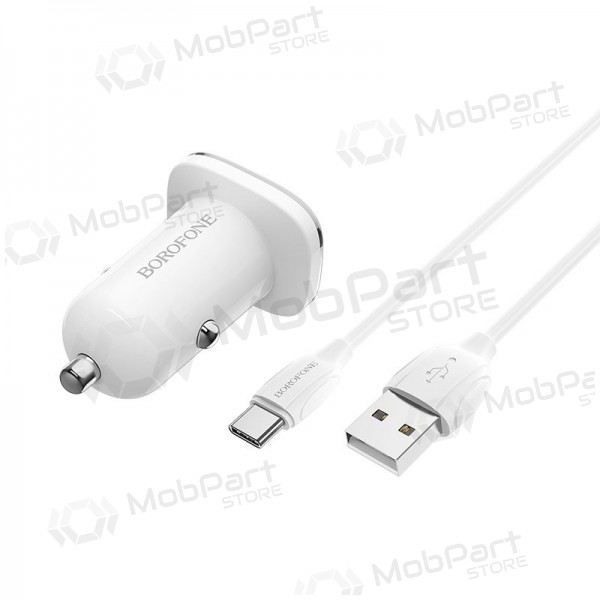 Lader automobilinis Borofone BZ12 USB + Type-C (2.4A) (hvit)