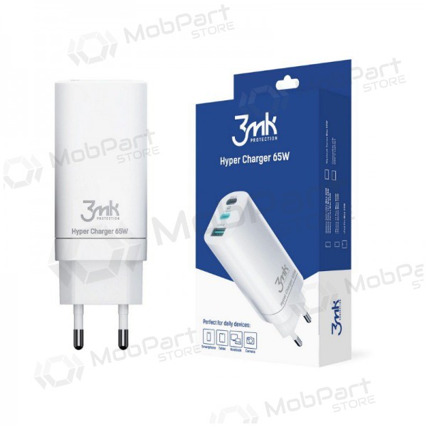 Lader 3MK HyperCharger 65W 2xUSB-C, 1xUSB-A PD 3.0/QC 4.0 (hvit)