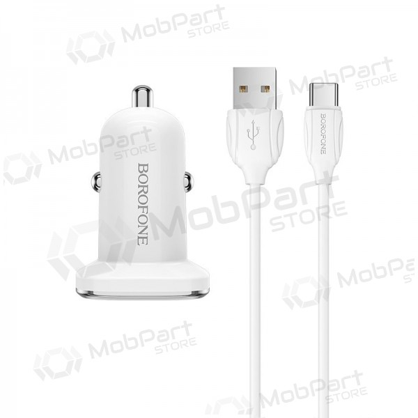 Lader automobilinis Borofone BZ12 USB + Type-C (2.4A) (hvit)