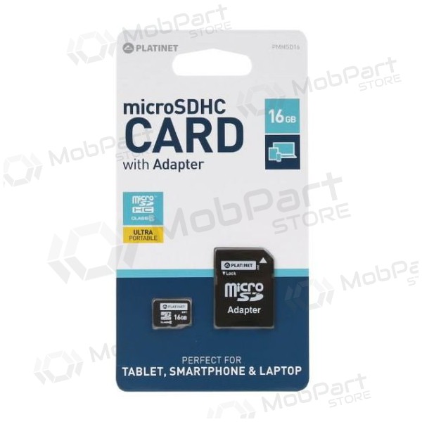 Minnekort Platinet MicroSD 16GB (class10) + SD Adapter