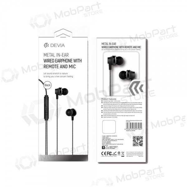 Hodetelefoner / ørepropper Devia Metal In-Ear 3,5mm (svart)