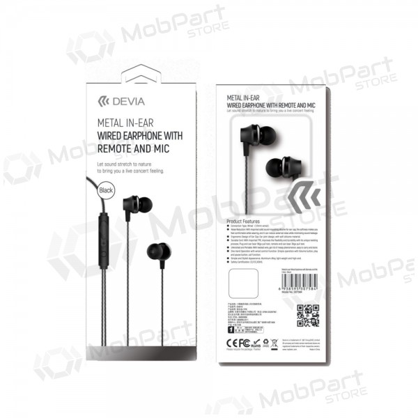 Hodetelefoner / ørepropper Devia Metal In-Ear 3,5mm (svart) Hodetelefoner / ørepropper Devia Metal In-Ear 3,5mm (svart)