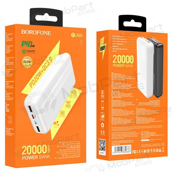 Powerbank Power Bank Borofone BJ9A Type-C PD+Quick Charge 3.0 (3A) 20000mAh hvitt