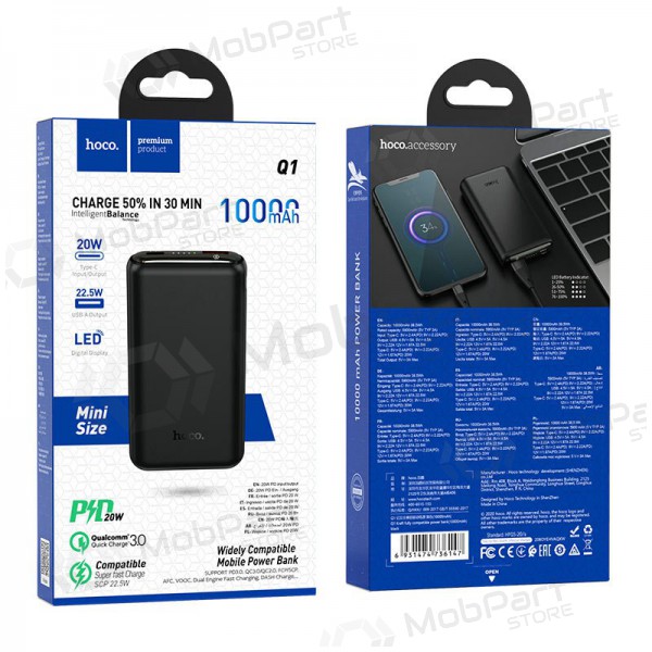Powerbank Power Bank Hoco Q1 Type-C PD 20W+Quick Charge 3.0 (3A) 10000mAh svart Powerbank Power Bank Hoco Q1 Type-C PD 20W+Quick Charge 3.0 (3A) 10000mAh svart