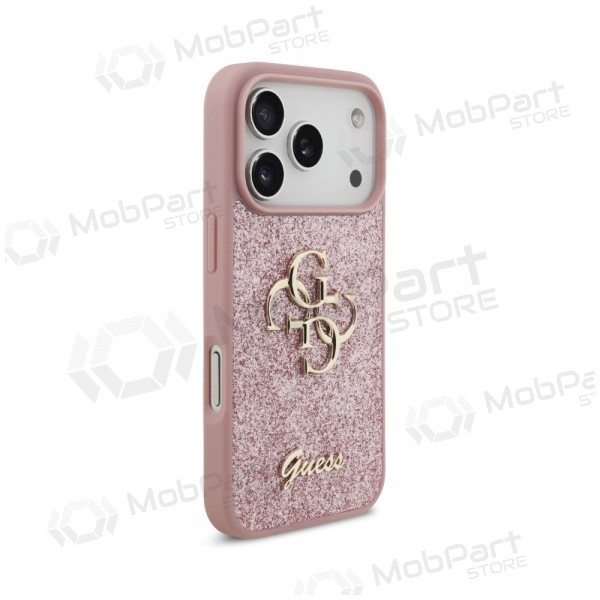 Apple iPhone 18 Pro deksel -Guess PU Fixed Glitter 4G Metal Logo- (rosa)