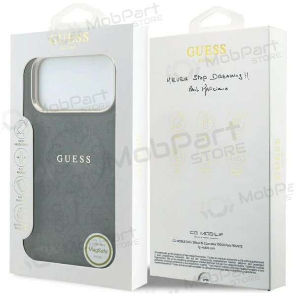 Apple iPhone 18 Pro Max deksel - Guess PU Leather 4G Gold Frame Embossed MagSafe (svart)
