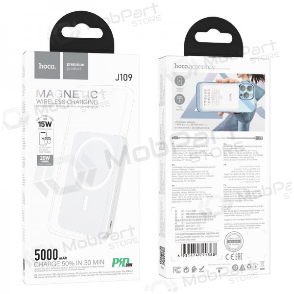 Powerbank Power Bank Hoco J109 PD20W Magnetic 5000mAh hvitt