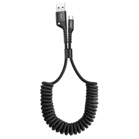 USB kabel Fish Eye Spring Type-C 2.0A 1m (svart) CATSR-01