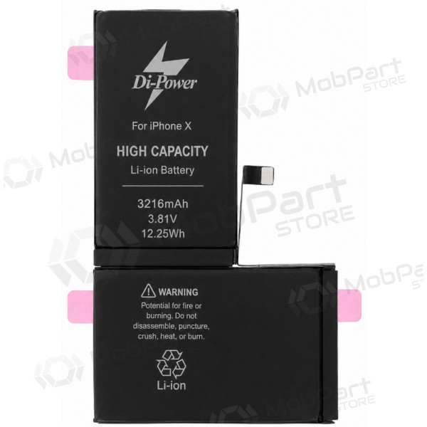Apple iPhone X batteri, Di-Power 3216 mAh (økt kapasitet)