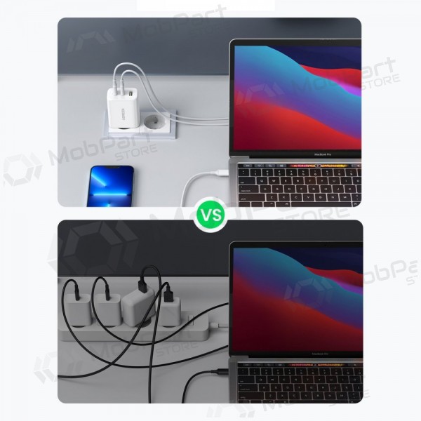Lader buitinis Ugreen CD275 2xUSB-C/USB-A 65W hvit
