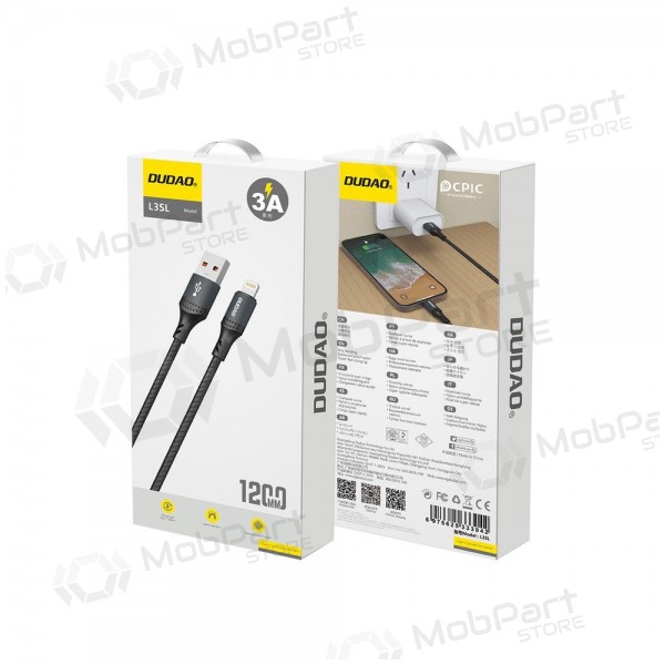 Lightning-kabel Dudao L3SL USB-A til Lightning 1,2 m 3 A svart
