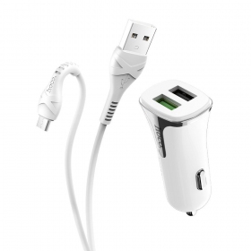 Lader automobilinis Hoco Z31 Quick Charge 3.0 (3.4A) x 2 USB + microUSB (hvit)