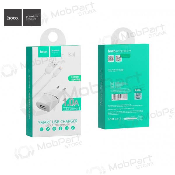 Lader HOCO C11 Smart USB + lightning (5V 1A) (hvit)