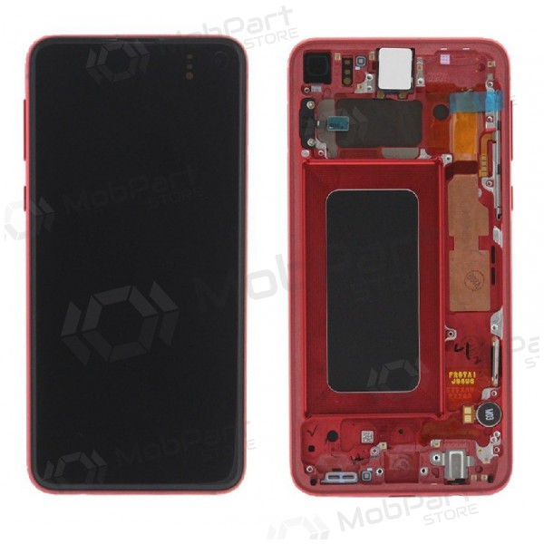 Samsung G970F Galaxy S10e skjerm (Cardinal Red) (med ramme) (brukt grade A, original)