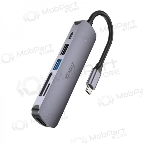 USB-C-adapter Hoco HB28 USB-C til HDMI + USB 3.0 + USB 2.0 + SD + TF + PD grå