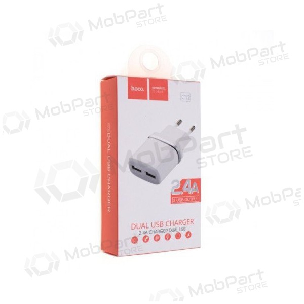 Lader HOCO C12 Smart Dual USB (5V 2.4A) (hvit)
