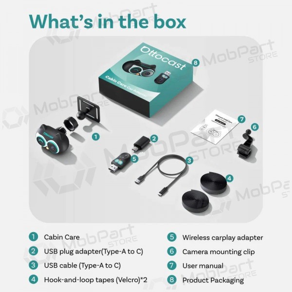 Trådløs CarPlay-adapter Ottocast Cabin Care CA520-T med babycall-funksjon svart