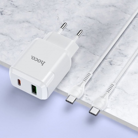 Lader Hoco N5 USB Quick Charge 3.0 + PD 20W (3.1A) + Type-C-Type-C (hvit)