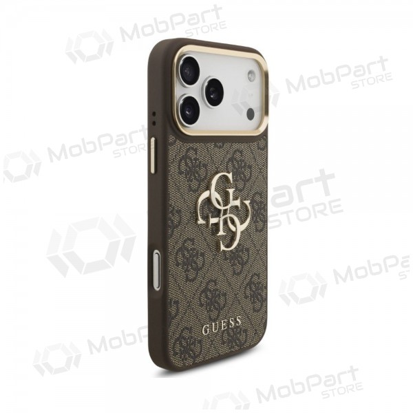Apple iPhone 18 Pro Max deksel - Guess PU Leather 4G Metal Logo Gold Frame (brun)