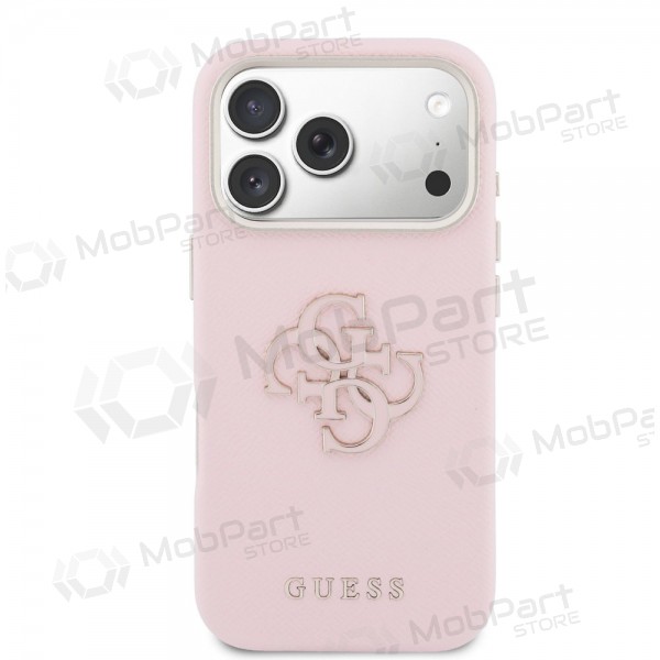 Apple iPhone 17 Pro Max deksel - Guess PU Grained 4G Resin Metal Logo (rosa)