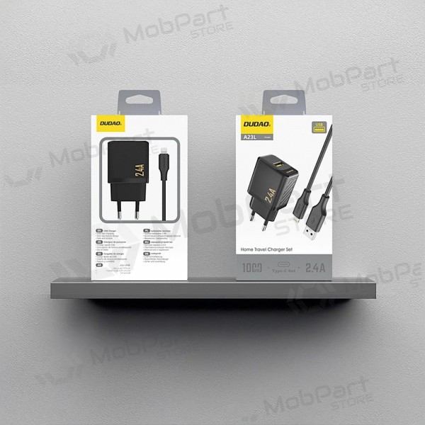 Telefonlader Dudao A23L 12 W USB-A med USB-A til Lightning-kabel 1 m svart