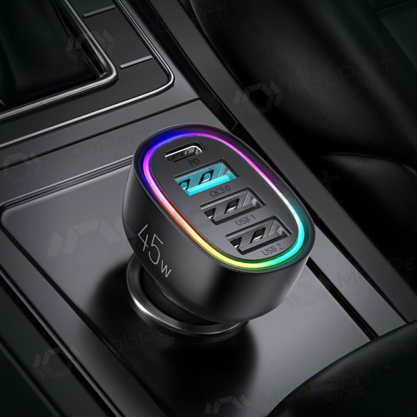 Lader automobilinis Joyroom JR-CL09 LED 4xUSB (PD, QC) 45W (svart)