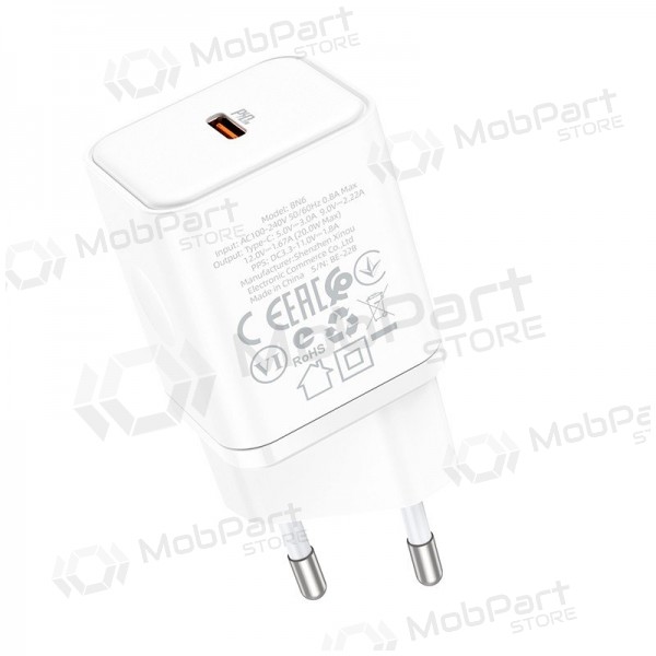 Lader buitinis Borofone BN6 Type-C PD+QC3.0 20W, hvit