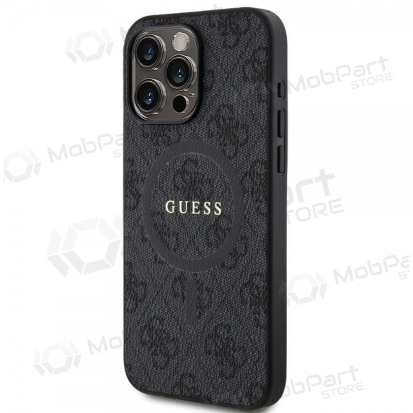 Apple iPhone 15 Pro Max deksel - Guess PU Leather 4G Colored Ring MagSafe (svart)