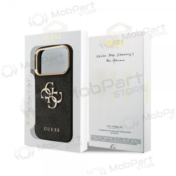 Apple iPhone 18 Pro deksel -Guess PU Leather 4G Metal Logo Gold Frame- (svart)