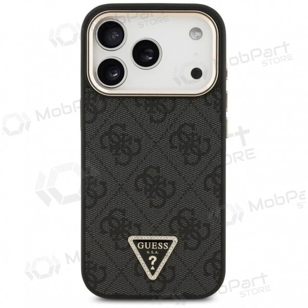 Apple iPhone 17 Pro Max deksel - Guess PU Leather 4G Strass Triangle Logo Gold Frame MagSafe (svart)