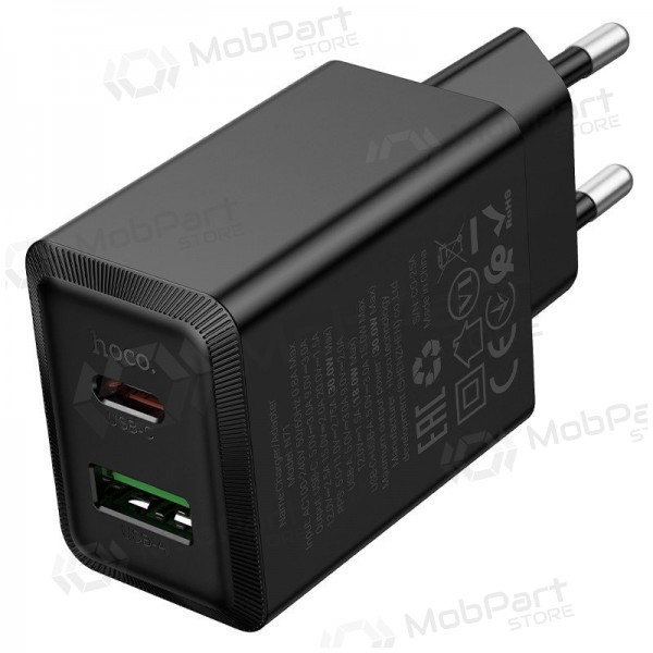 Telefonlader Hoco N71 30 W GaN USB-C + USB-A svart