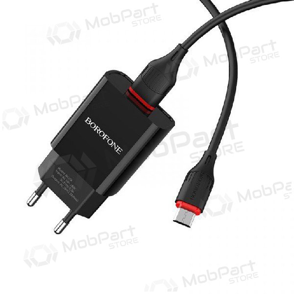 Lader BOROFONE BA20A Sharp USB + microUSB kabel (5V 2.1A) (svart)
