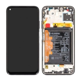Huawei P40 Lite skjerm (svart) (med ramme og batteri) (service pack) (original)