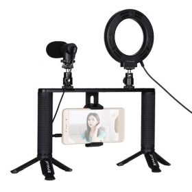 Bloggersett med LED-ringlampe, stativer, telefonholder og mikrofon