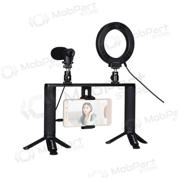 Bloggersett med LED-ringlampe, stativer, telefonholder og mikrofon