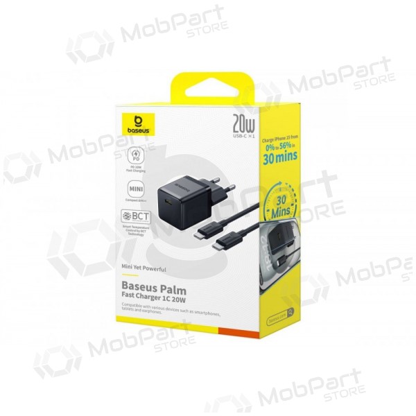 Lader Baseus Palm 20W USB-C + USB-C to USB-C cable 1.0m svart P10111602113-01