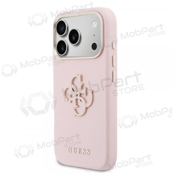 Apple iPhone 17 Pro Max deksel - Guess PU Grained 4G Resin Metal Logo (rosa)