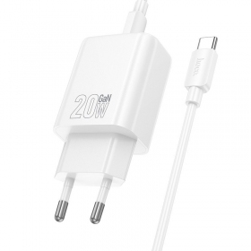 Telefonlader Hoco N60 GaN USB-C med USB-C-kabel 1 m hvit