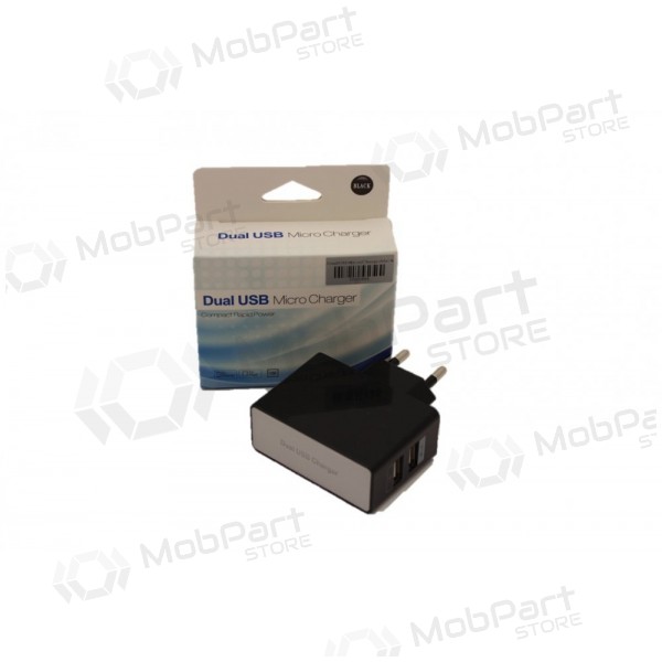 Lader (USB) (dual) (1A+2A) (svart)