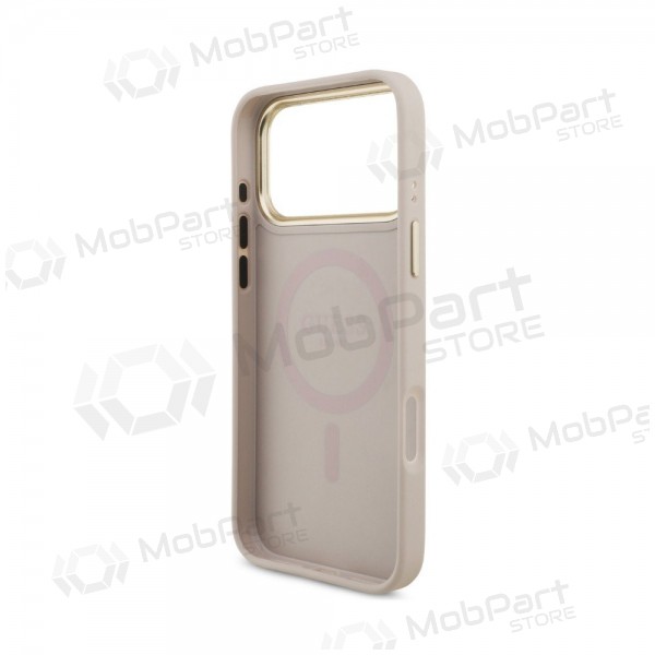 Apple iPhone 18 Pro deksel - Guess PU Leather 4G Strass Triangle Logo Gold Frame MagSafe (rosa)