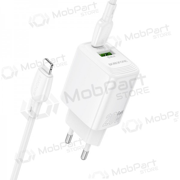 Telefonlader Borofone BN27 20 W USB-C + USB-A med Lightning-kabel 1 m hvit