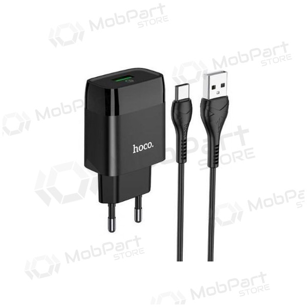 Lader HOCO C72Q Glorious USB + type-C kabel (QC3.0) (svart)