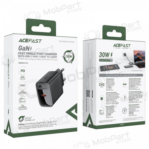Lader Acefast A98 30W GaN USB-C/USB-A svart