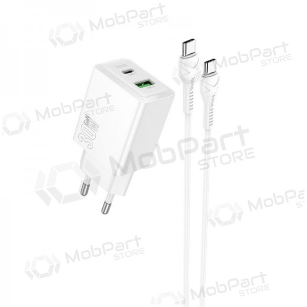 Telefonlader Hoco N71 30 W GaN USB-C + USB-A med USB-C-kabel 1 m hvit