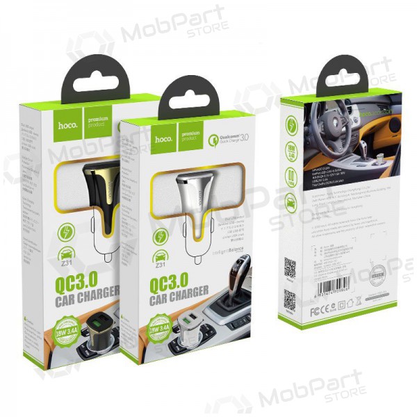 Lader automobilinis Hoco Z31 Quick Charge 3.0 (3.4A) x 2 USB (hvit)