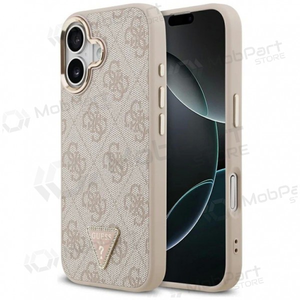 Apple iPhone 17 deksel - Guess PU Leather 4G Strass Triangle Logo Gold Frame MagSafe (rosa)
