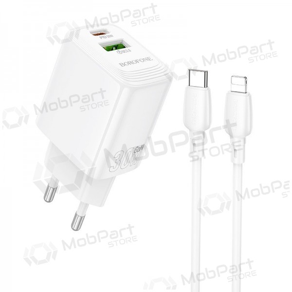 Lader Borofone BN29 30W USB-C/USB-A + USB-C to Lightning cable 1.0m hvit
