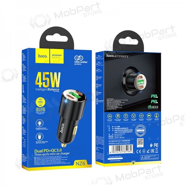 Billader Hoco NZ6 45 W PD 2x USB-C + USB-A svart